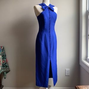Vintage Royal Blue Dress with Bow and Buttons